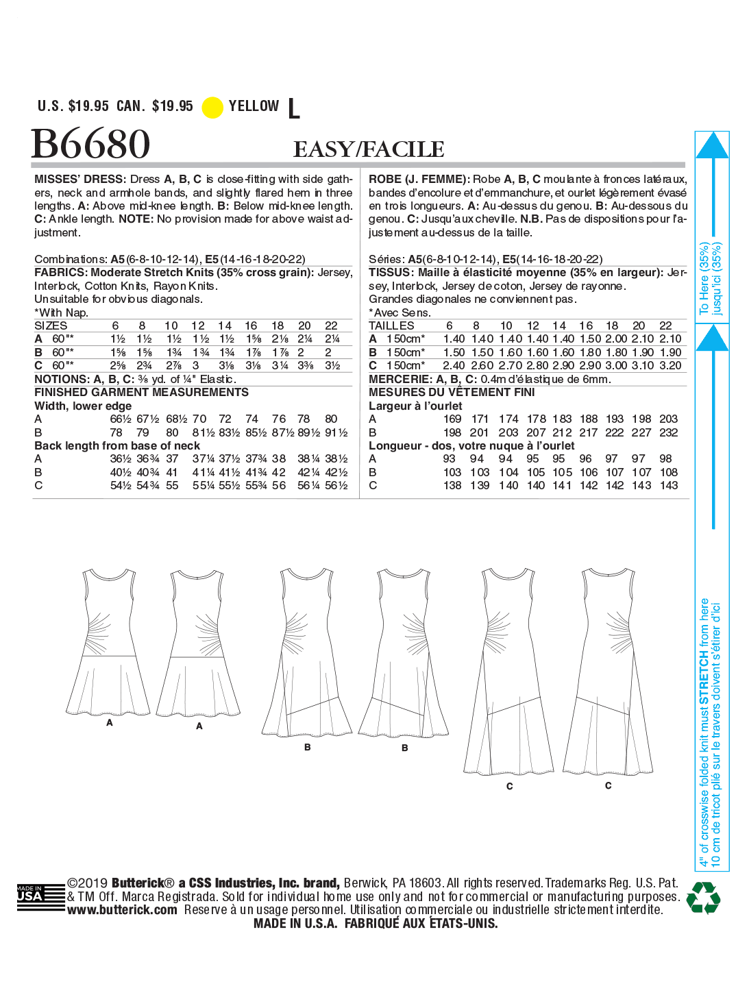 Butterick Sewing Pattern B6680 Misses' Dress