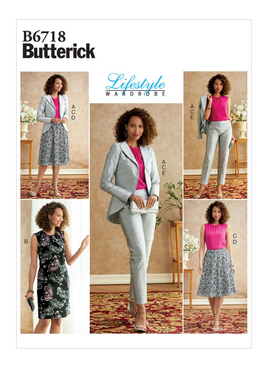 Butterick Sewing Pattern B6718 Misses' Jacket, Dress, Top, Skirt, & Trousers