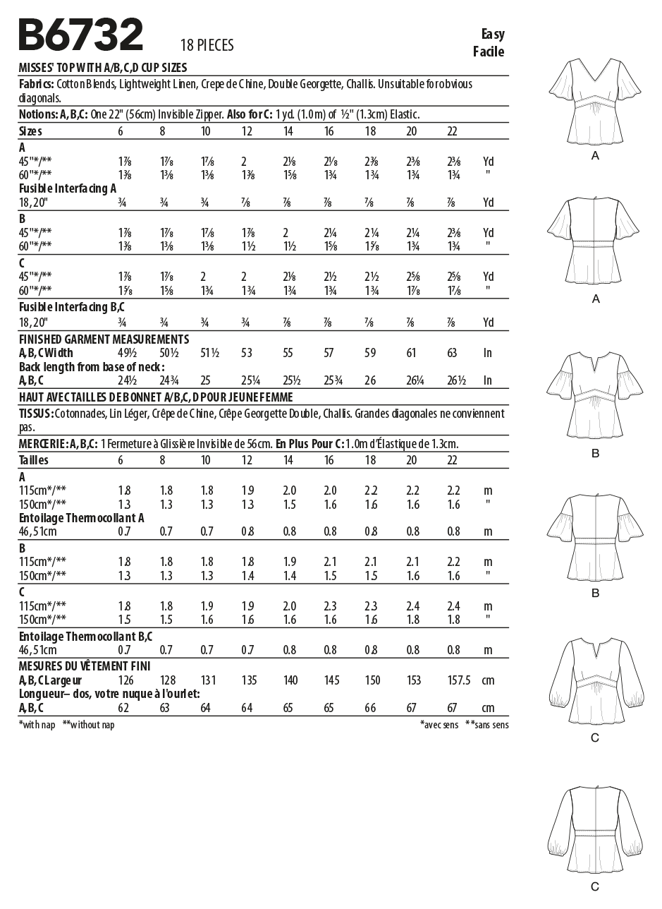 Butterick Sewing Pattern B6732 Misses' Top