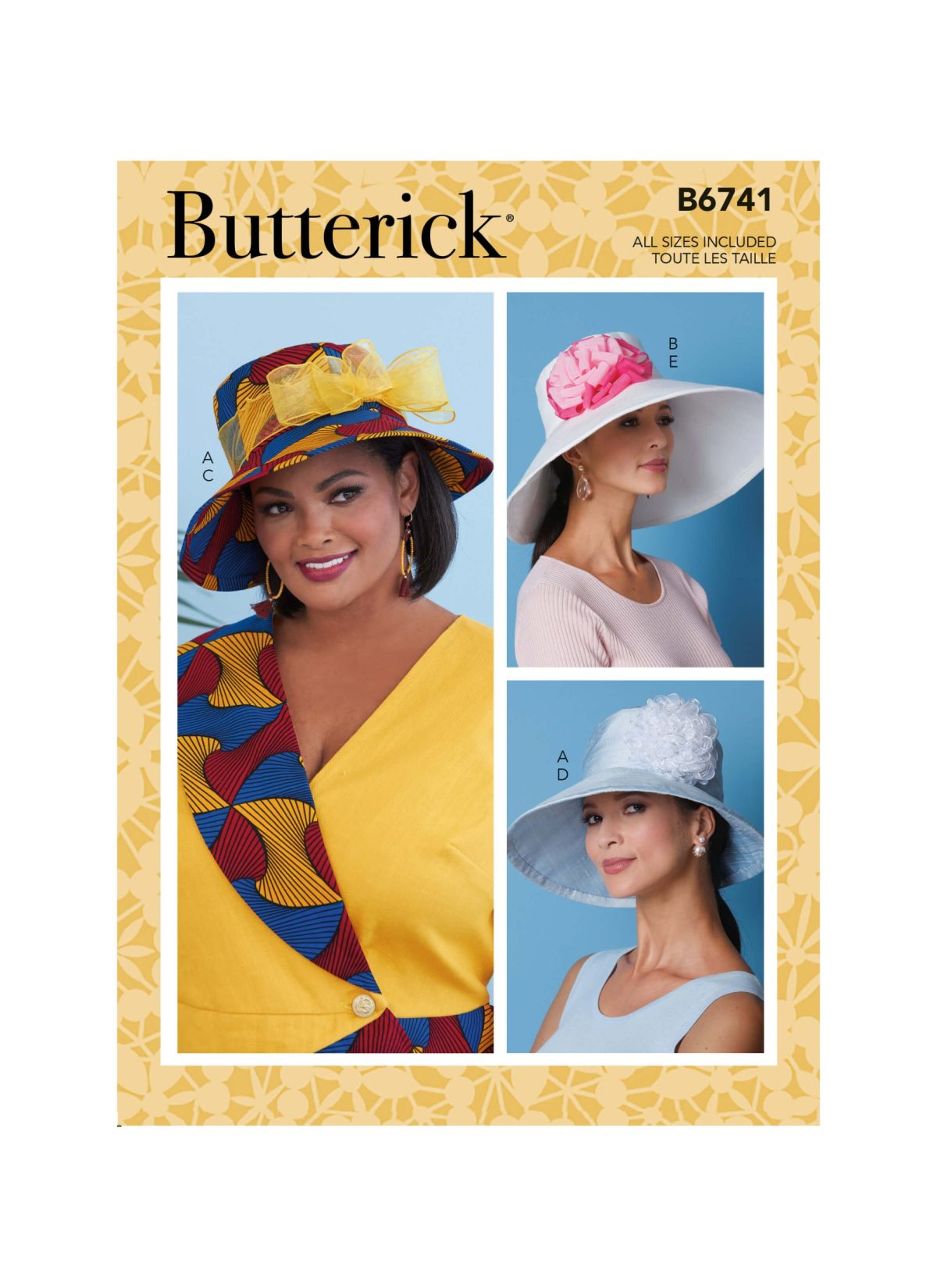 Butterick Sewing Pattern B6741 Misses' Hats With Ribbon, Flowers & Bow