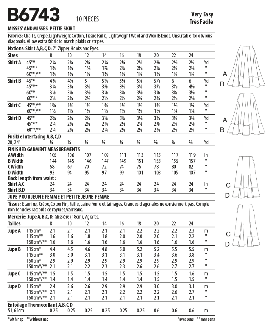 Butterick Sewing Pattern B6743 Misses'/Misses' Petite Gored Skirts