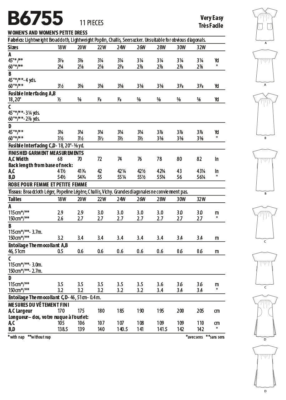 Butterick Sewing Pattern B6755 Women's Dresses