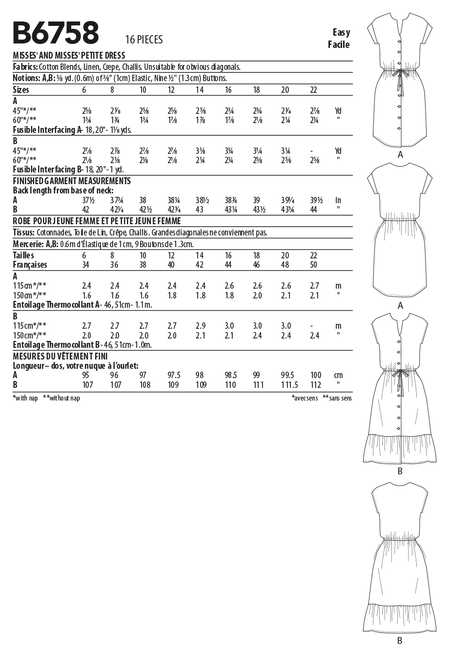 Butterick Sewing Pattern B6758 Misses' & Misses' Petite Dress