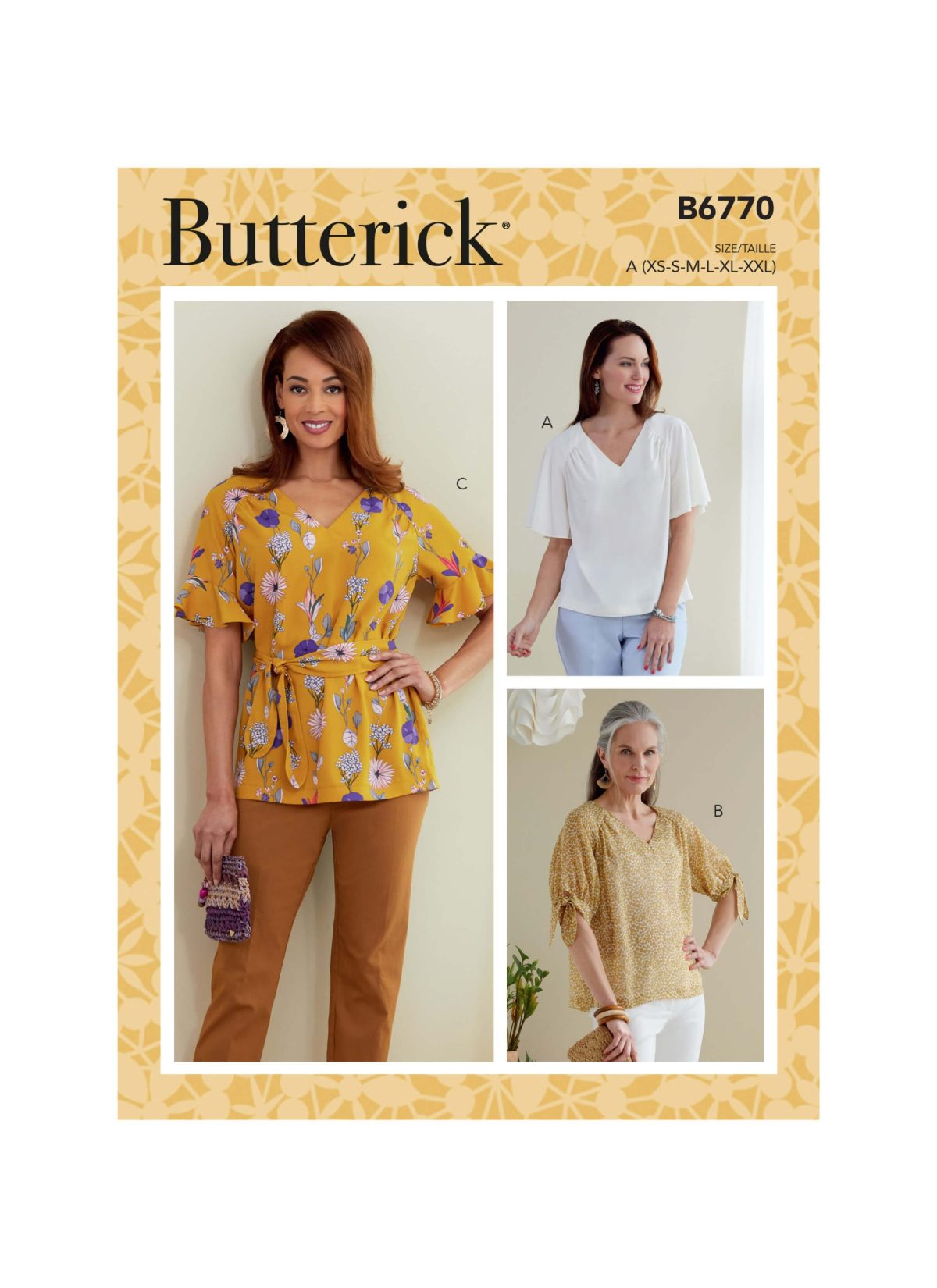 Butterick Sewing Pattern B6770 Misses' Tops and Sash
