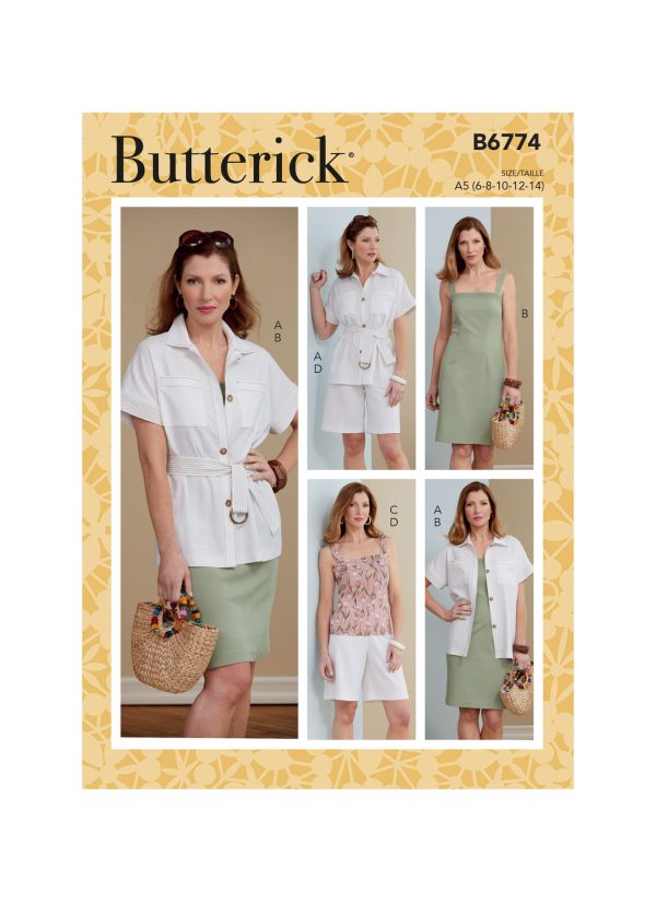 Butterick Sewing Pattern B6774 Misses' Jacket, Belt, Dress, Top & Shorts