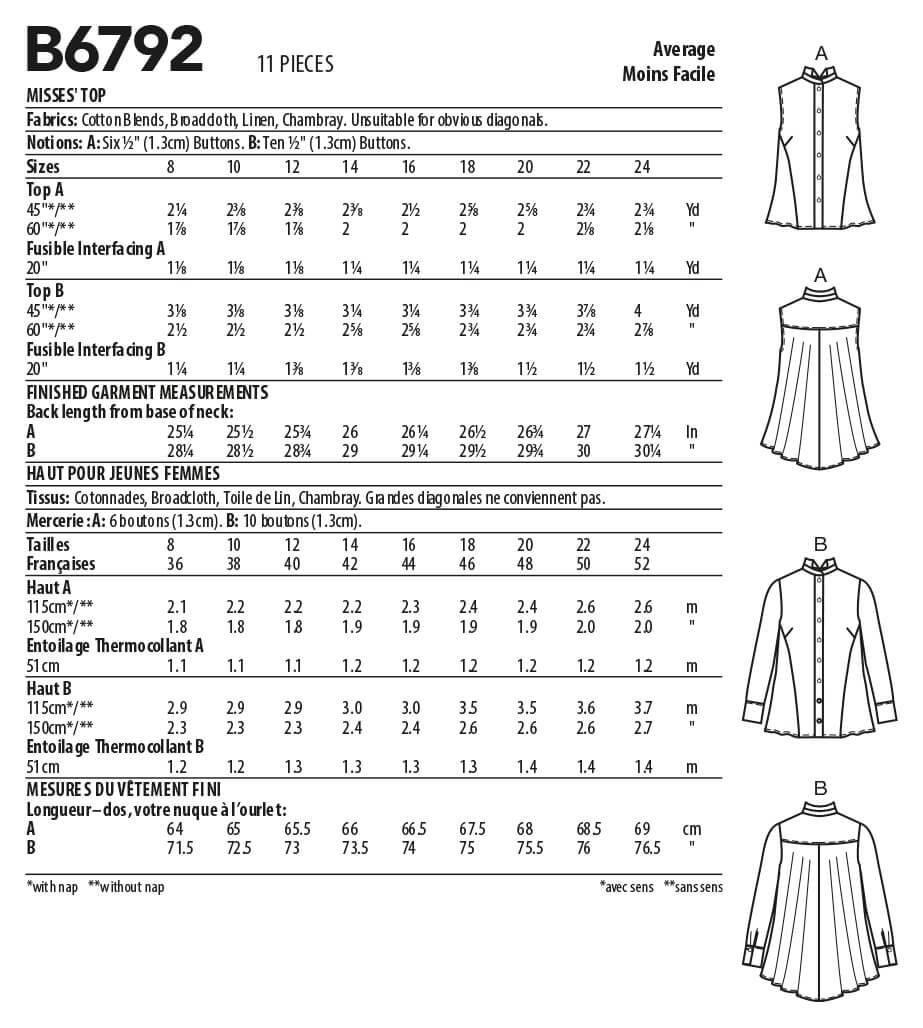 Butterick Sewing Pattern B6792 Misses' Top Katherine Tilton