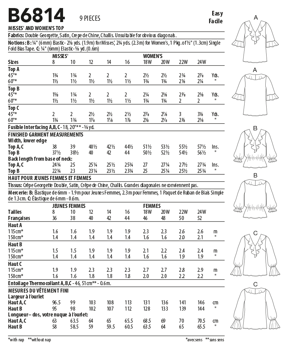 Butterick Sewing Pattern B6814 Misses' and Women's Top