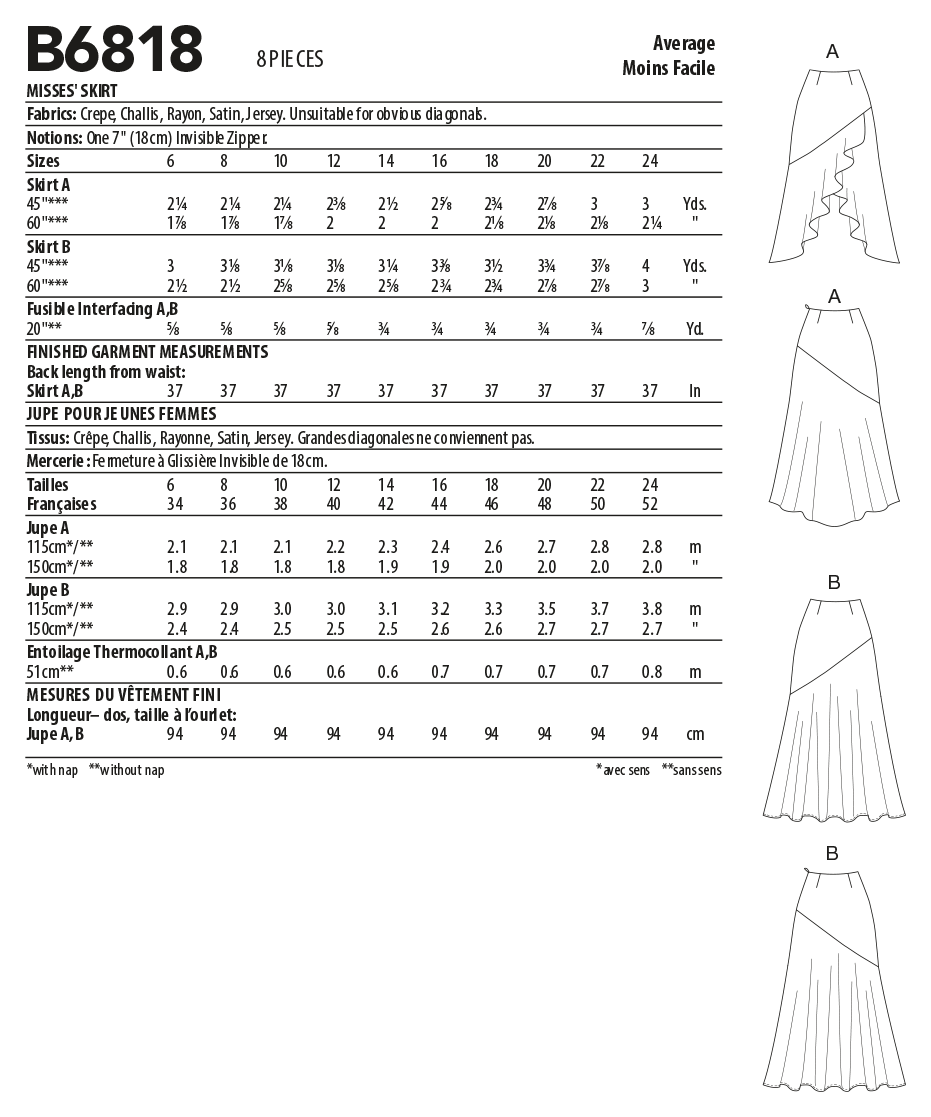 Butterick Sewing Pattern B6818 Misses' Skirt