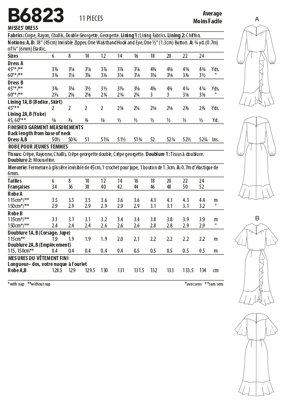Butterick Sewing Pattern B6823 Misses' Dress Lisette