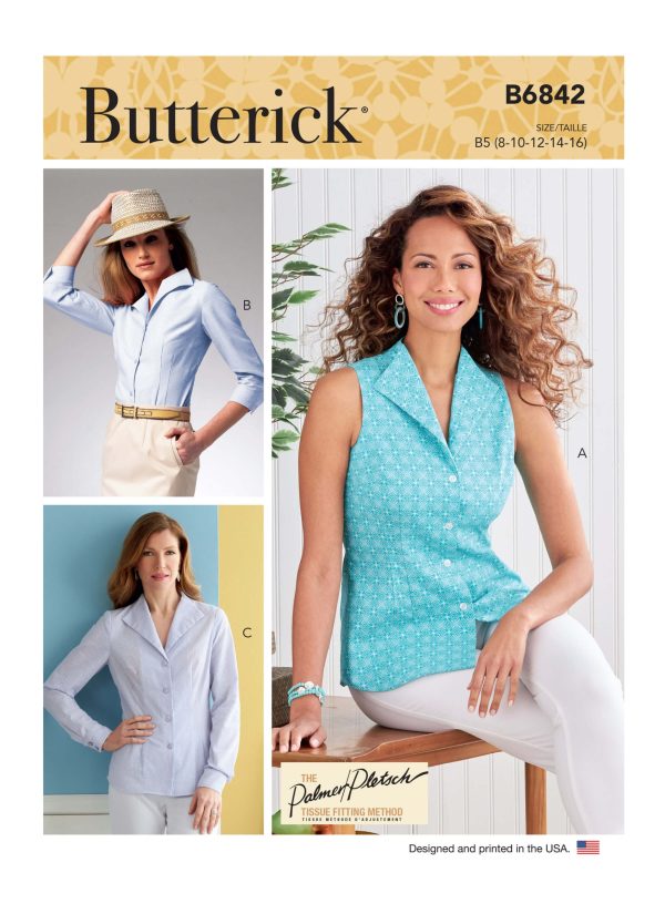 Butterick Sewing Pattern B6842 Misses' Fold-Back Collar Shirts Palmer/Pletsch