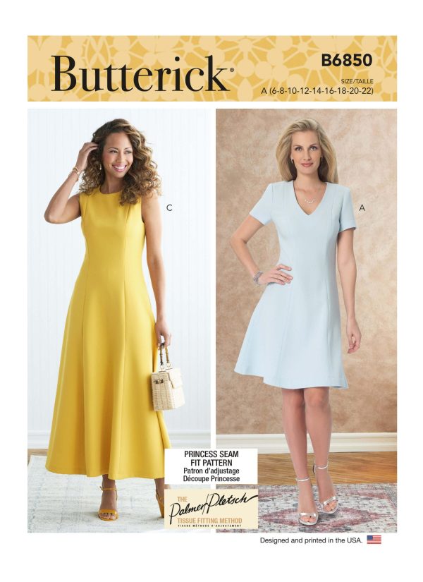 Butterick Sewing Pattern B6850 Misses' Jewel or V-Neck Fit & Flare Dresses Palmer/Pletsch