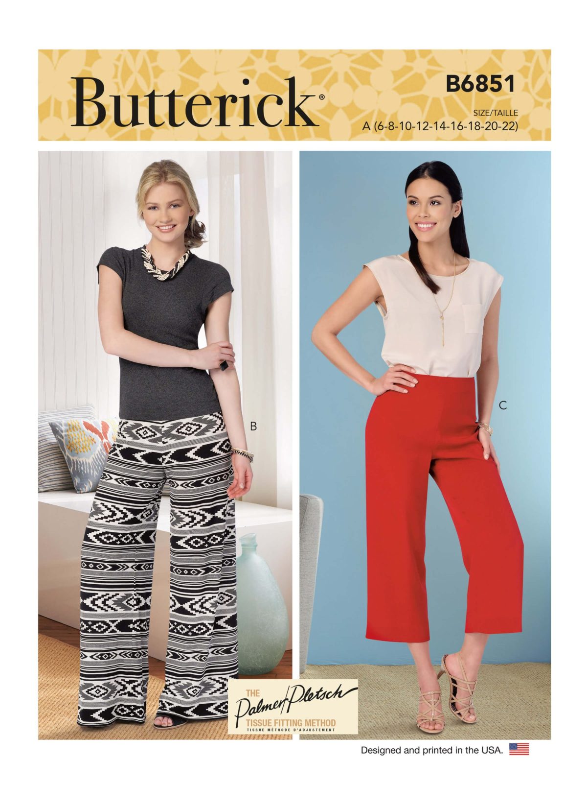 Butterick Sewing Pattern B6851 Misses' No-Side-Seam Shorts, Capris & Trousers Palmer/Pletsch