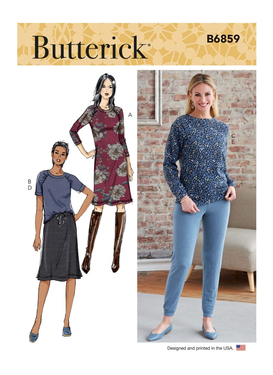 Butterick Sewing Pattern B6859 Misses' Knit Dress, Tops, Skirt and Trousers
