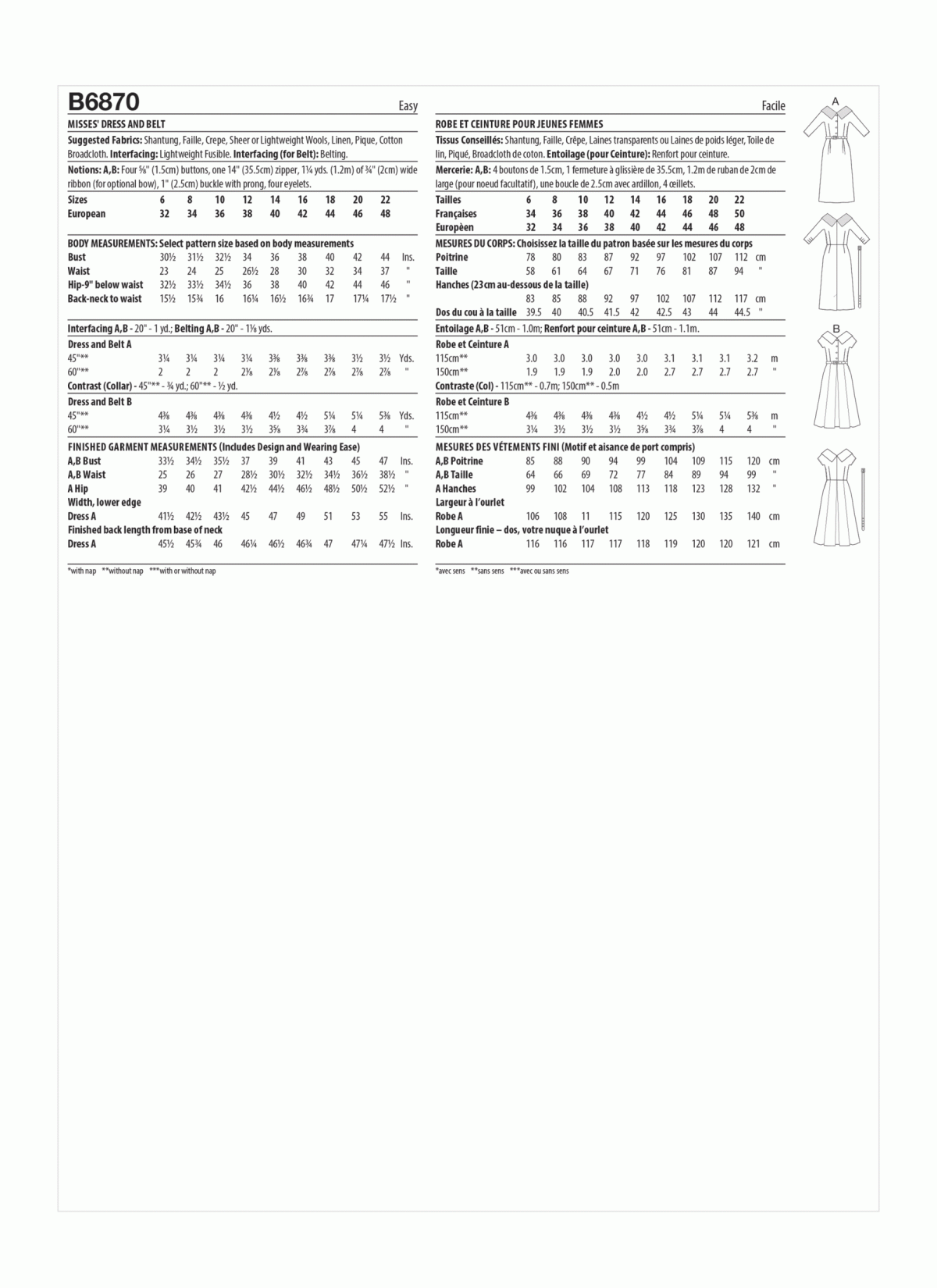 Butterick Sewing Pattern B6870 1950s Vintage Misses' Dress and Belt