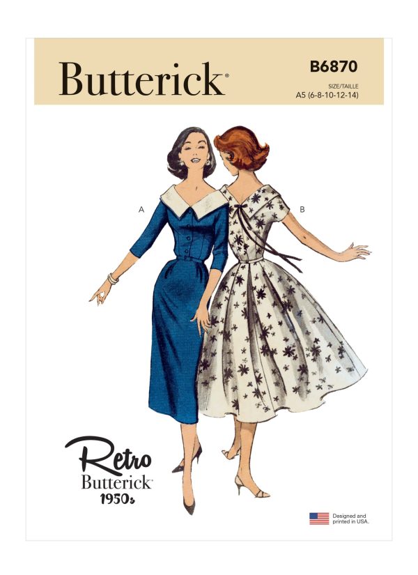 Butterick Sewing Pattern B6870 1950s Vintage Misses' Dress and Belt