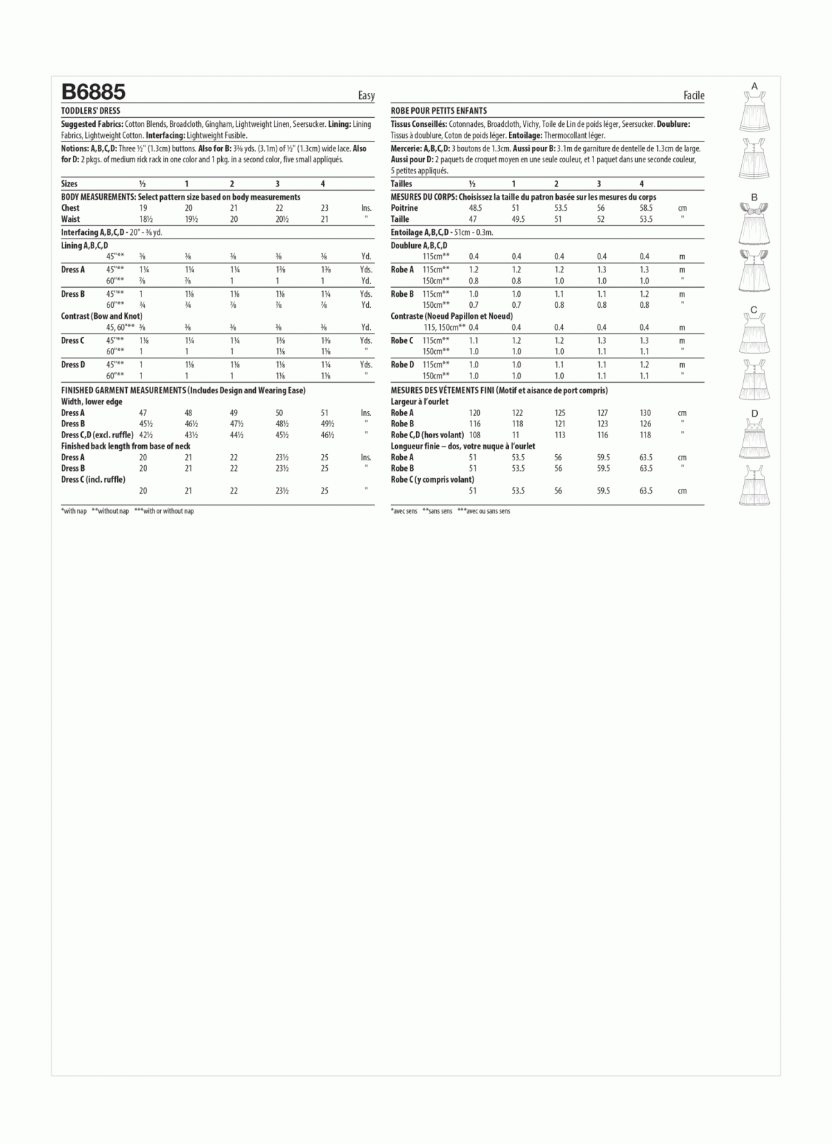 Butterick Sewing Pattern B6885 Toddlers' Dress