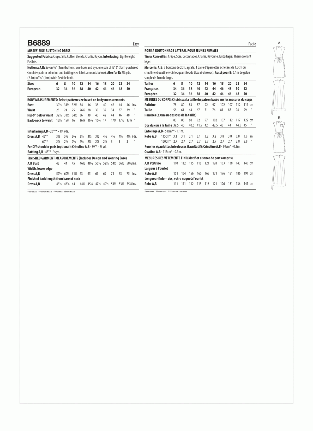 Butterick Sewing Pattern B6889 Misses' Retro 1950s Side-Buttoning Dress