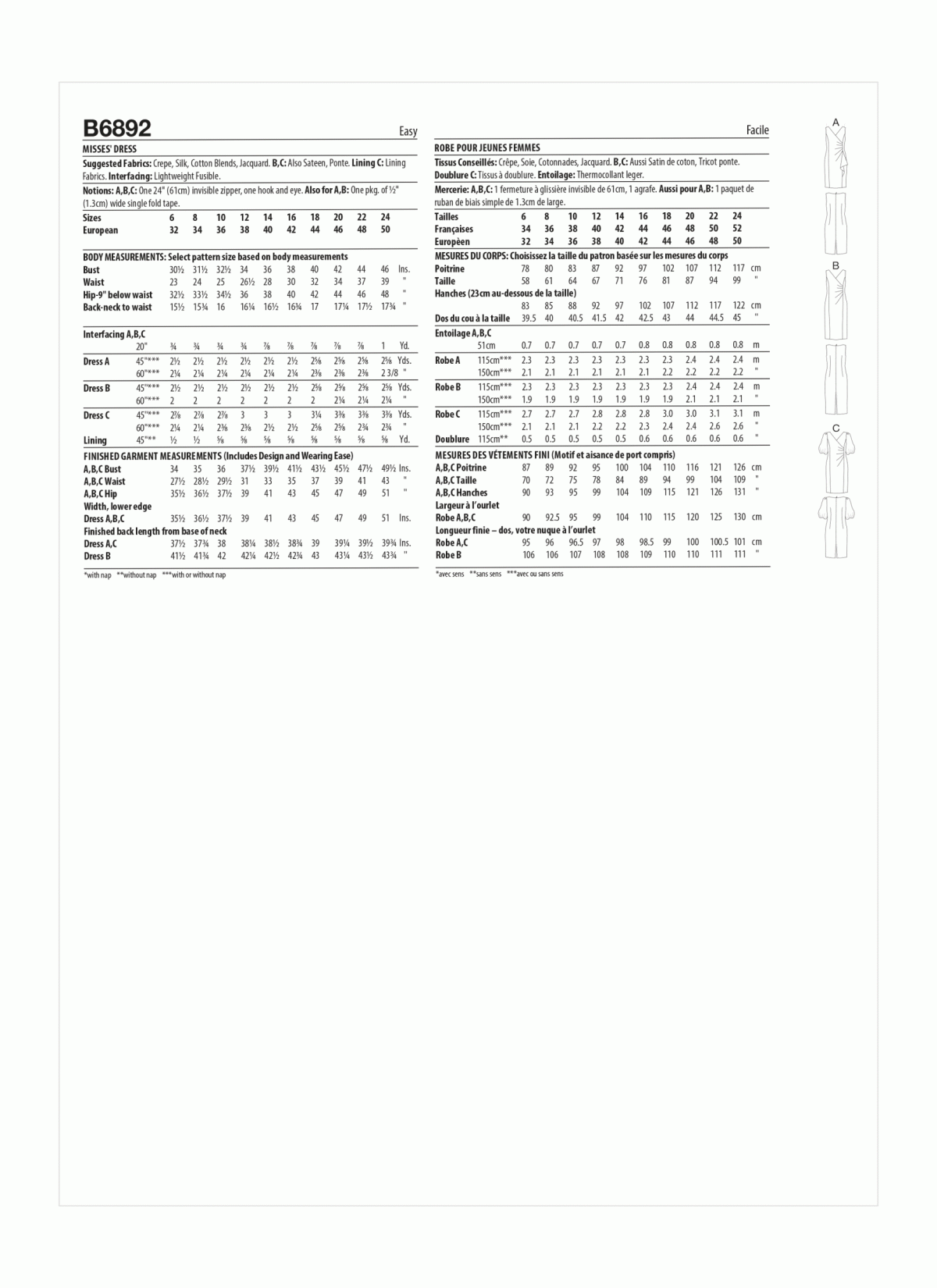 Butterick Sewing Pattern B6892 Misses' Dress