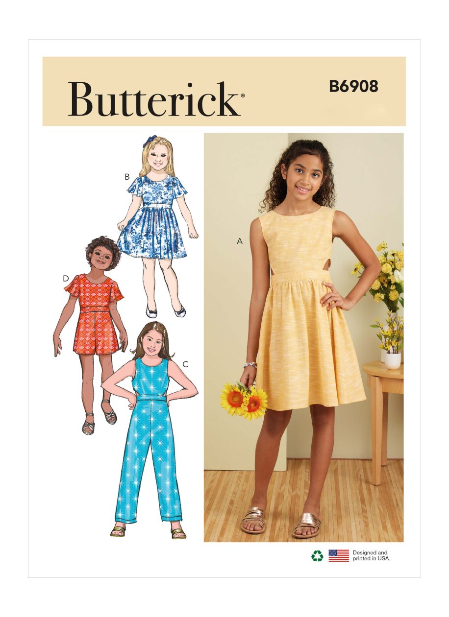 Butterick Sewing Pattern B6908 Girls' Dress, Jumpsuit and Romper