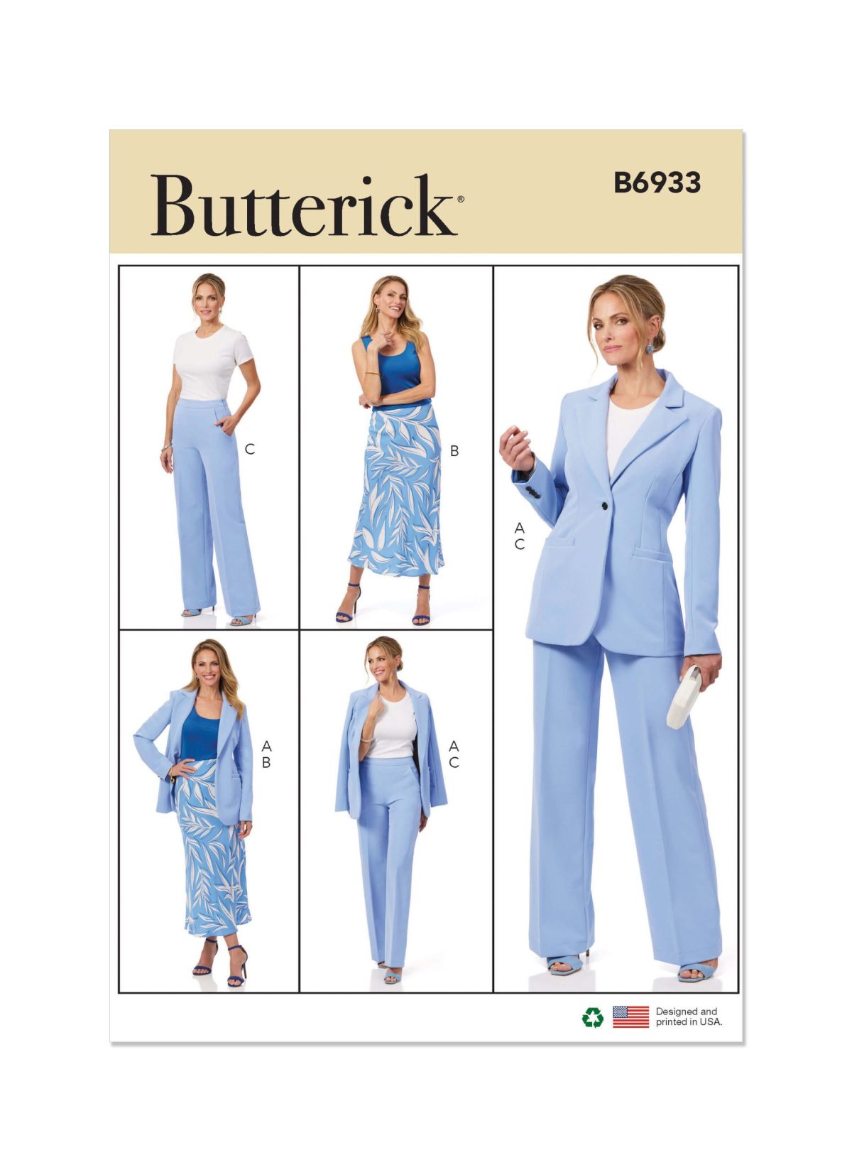 Butterick Sewing Pattern B6933 Misses' Jacket, Skirt and Trousers