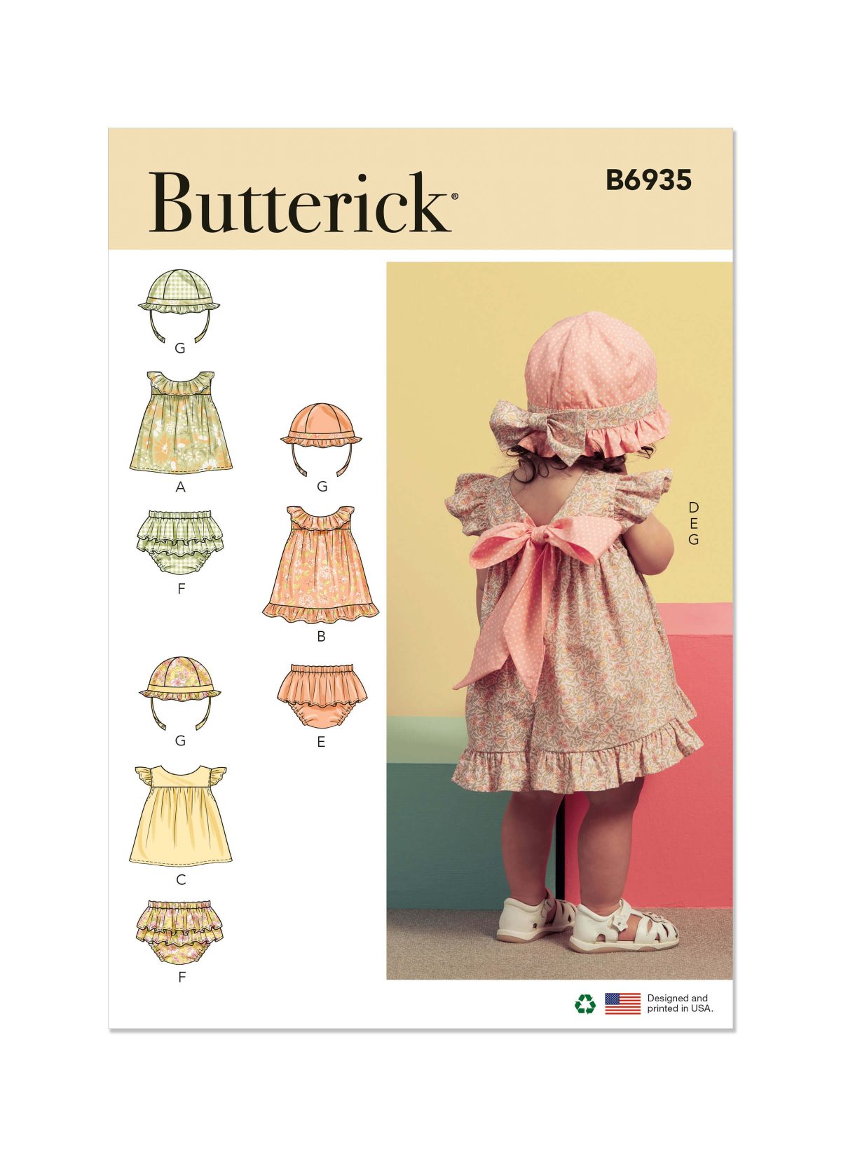 Butterick Sewing Pattern B6935 Babies' Top, Panties and Hat