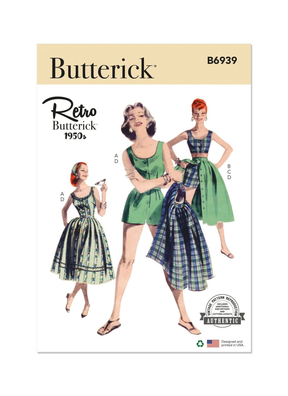 Butterick Sewing Pattern B6939 Misses' Playsuit, Midriff Blouse, Shorts and Skirt