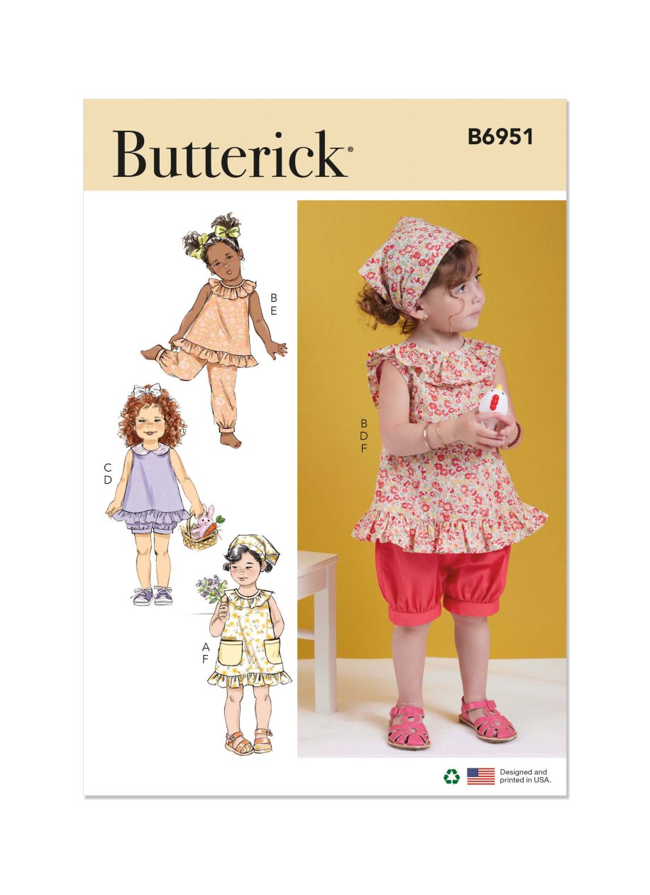 Butterick Sewing Pattern B6951 Toddlers' Dress, Tops, Shorts,Trousers and Kerchief
