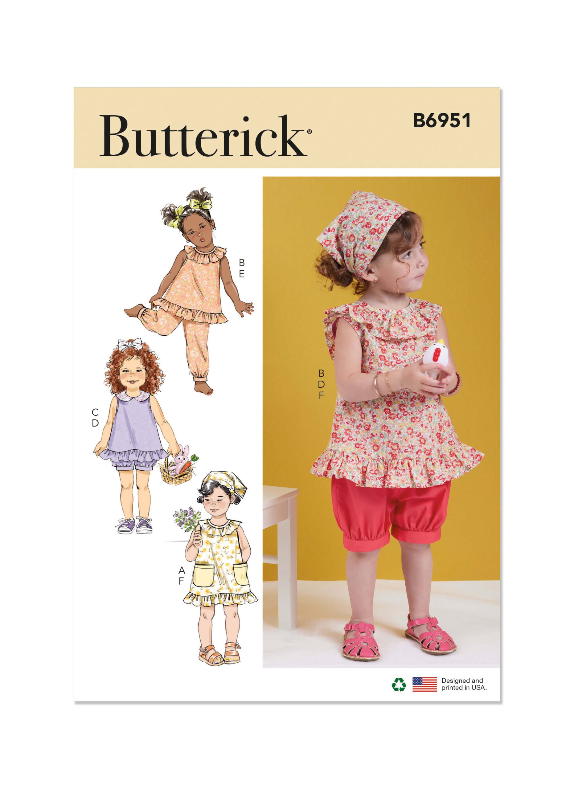 Butterick Sewing Pattern B6951 Toddlers’ Dress, Tops, Shorts,Trousers and Kerchief