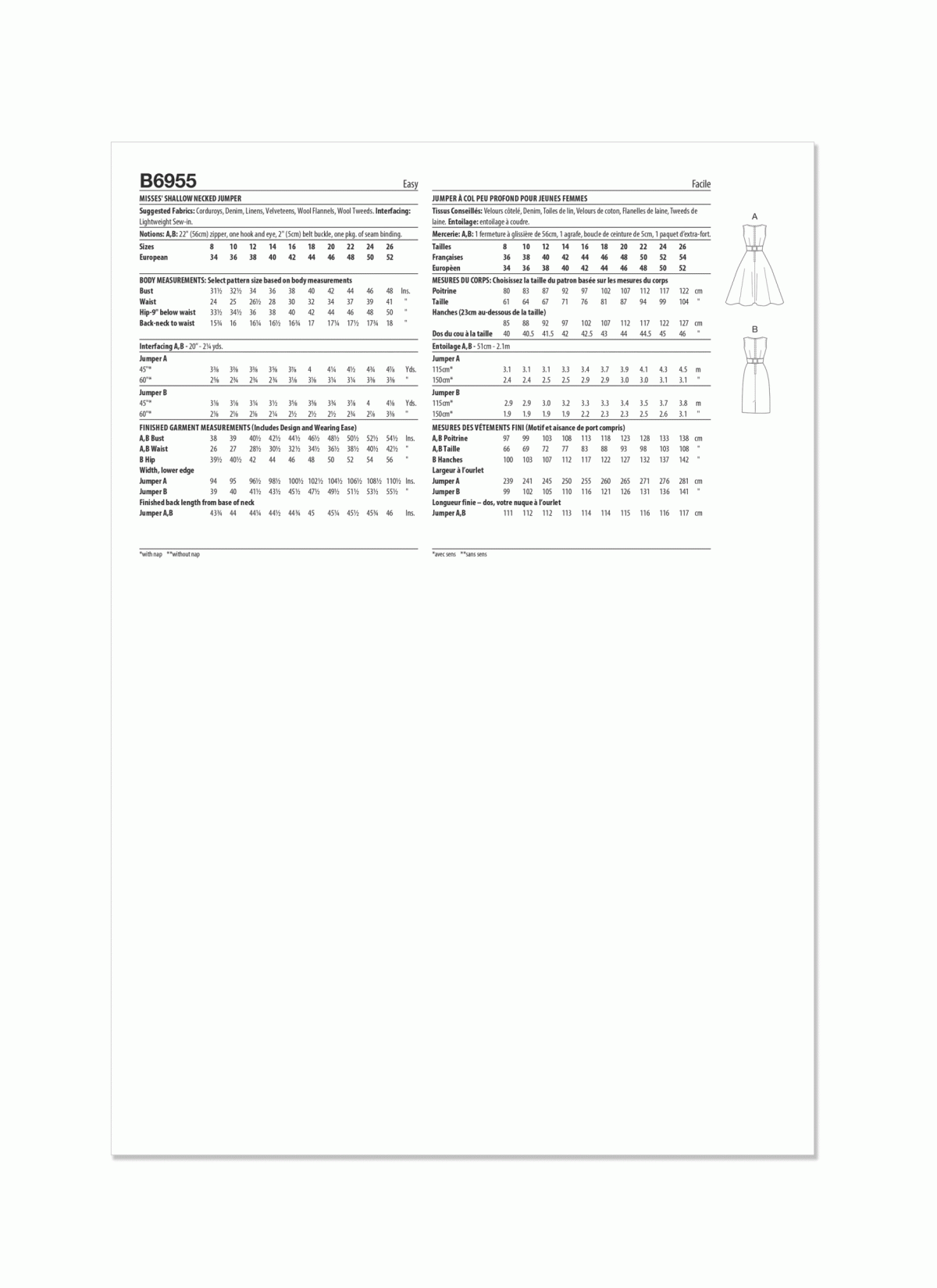 Butterick Sewing Pattern B6955 Misses' Vintage Pinafore Dress