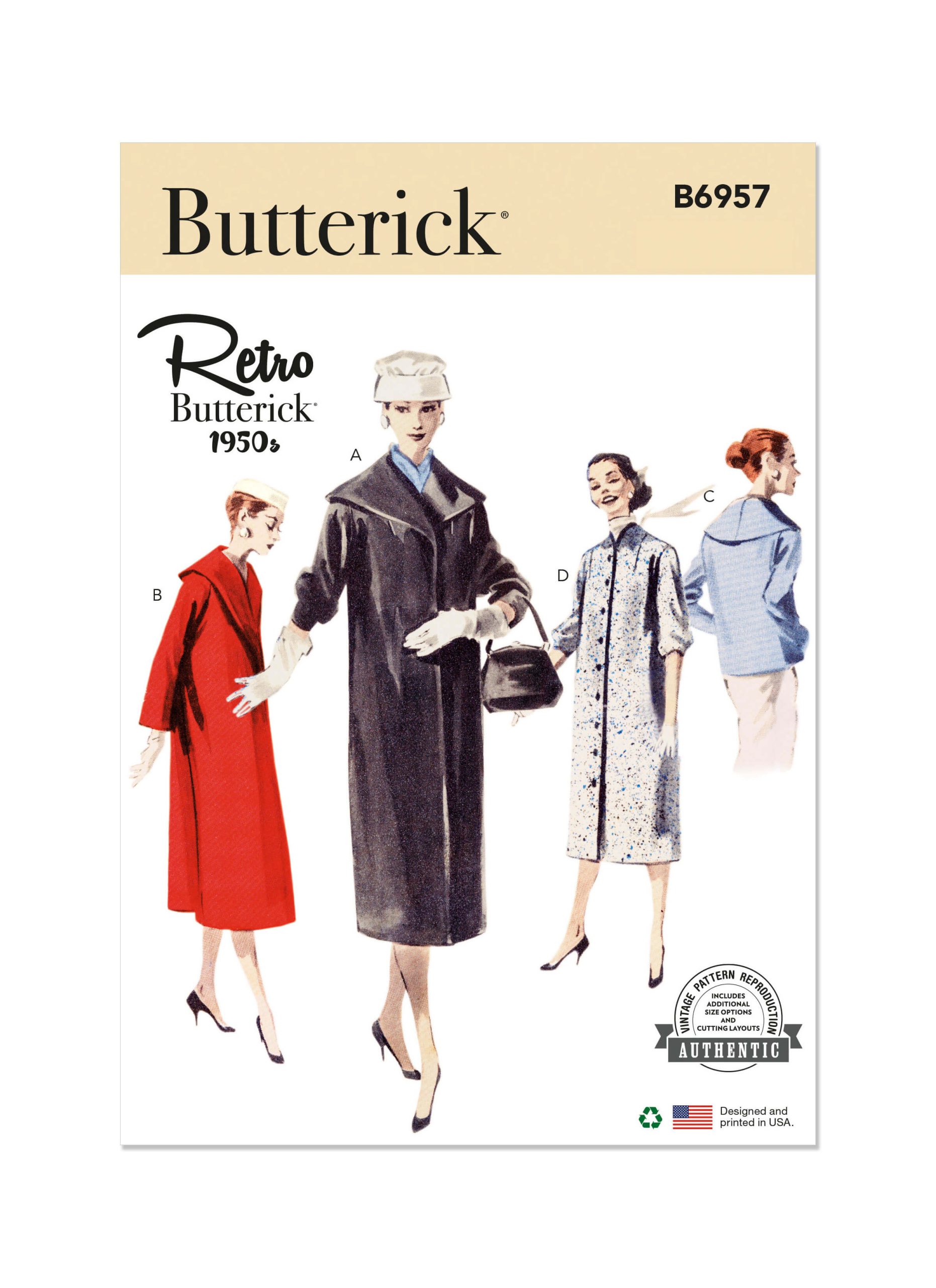 Butterick Sewing Pattern B6957 Misses’ Vintage Coats