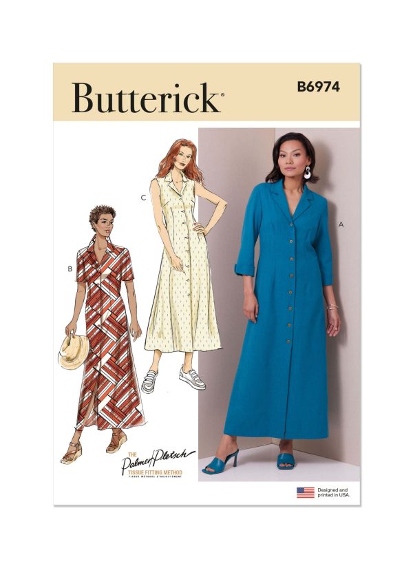 Butterick Sewing Pattern B6974 Misses' Shirt Dress with Sleeve Variations by Palmer/Pletsch