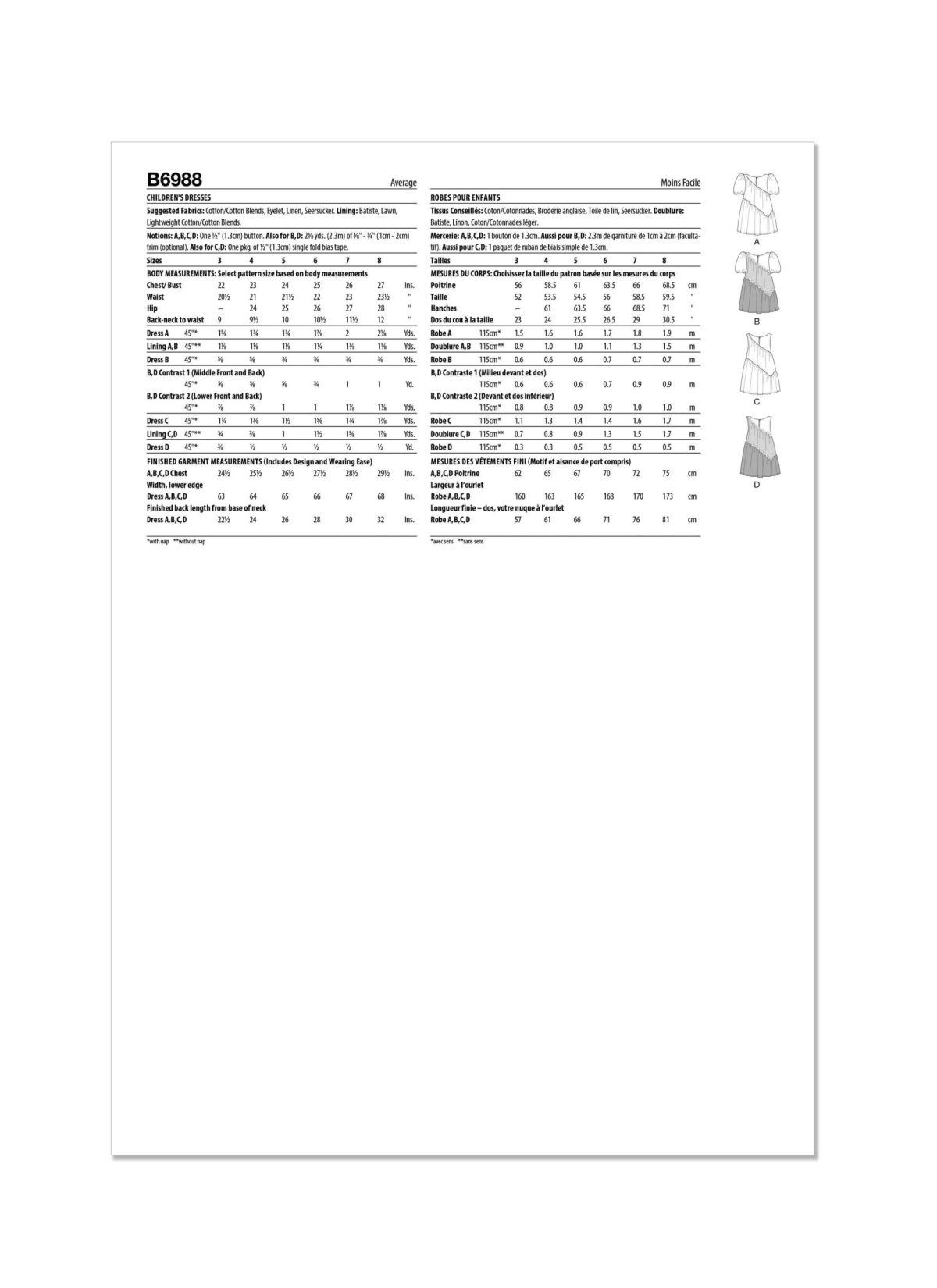 Butterick Sewing Pattern B6988 Children's Dresses