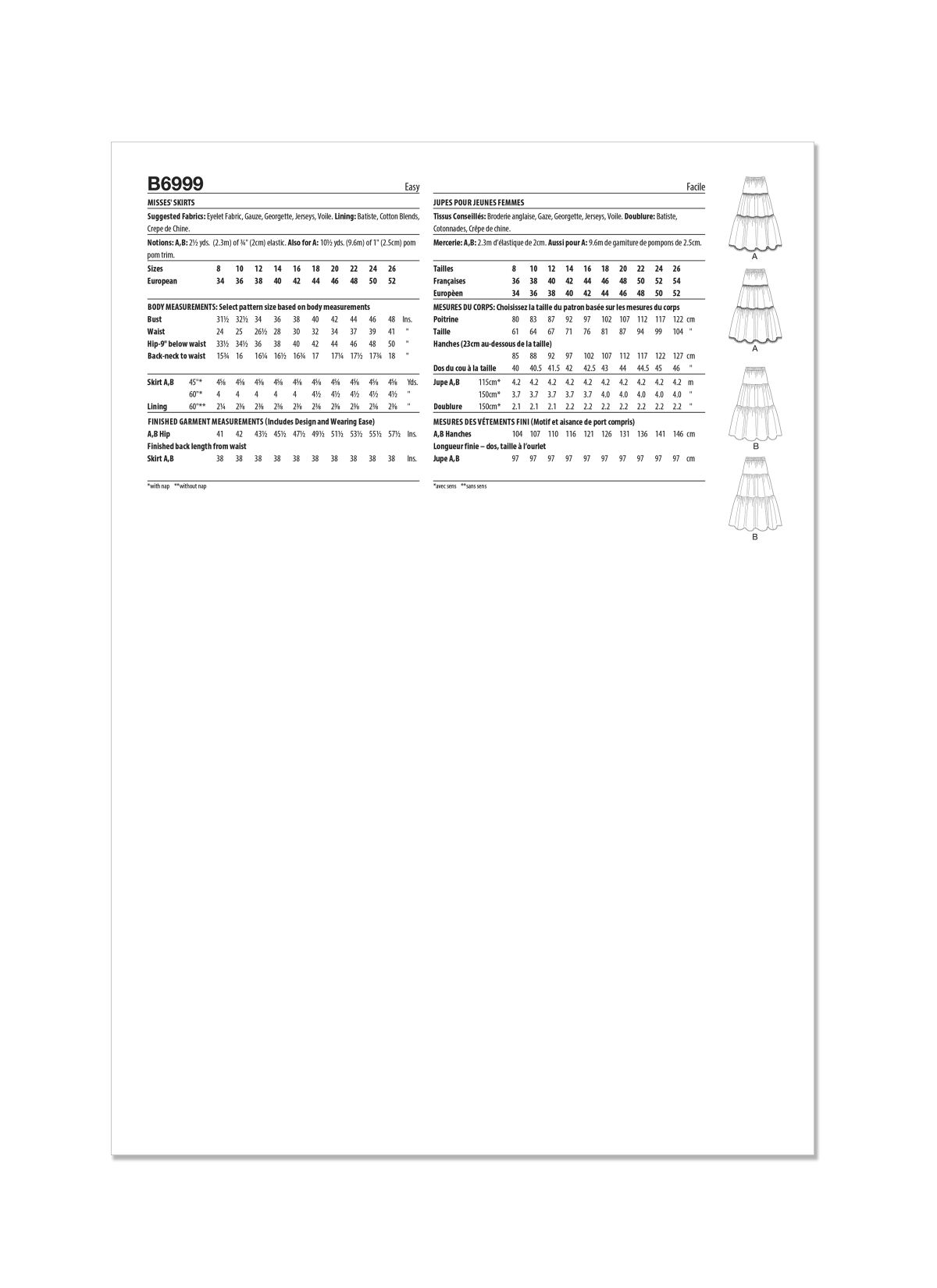 Butterick Sewing Pattern B6999 Misses' Skirts