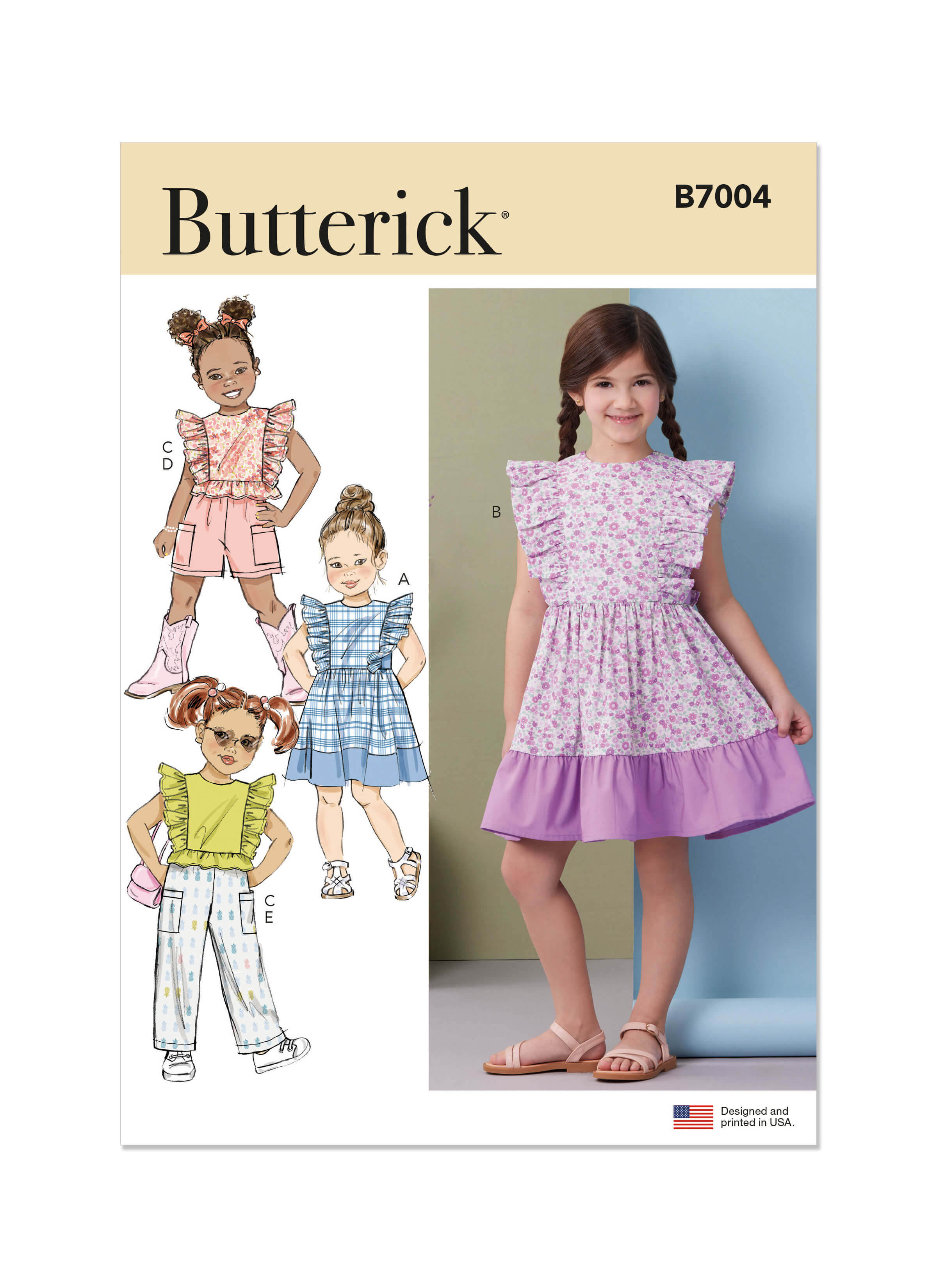 Butterick Sewing Pattern B7004 Children's Dresses, Top, Shorts and Trousers