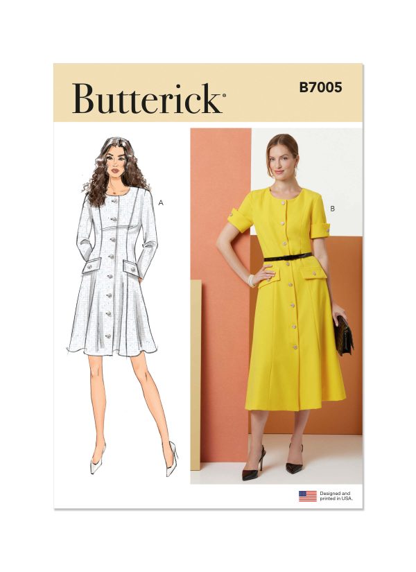 Butterick Sewing Pattern B7005 Misses' and Miss Petite Button Front Dress with Sleeve Variations