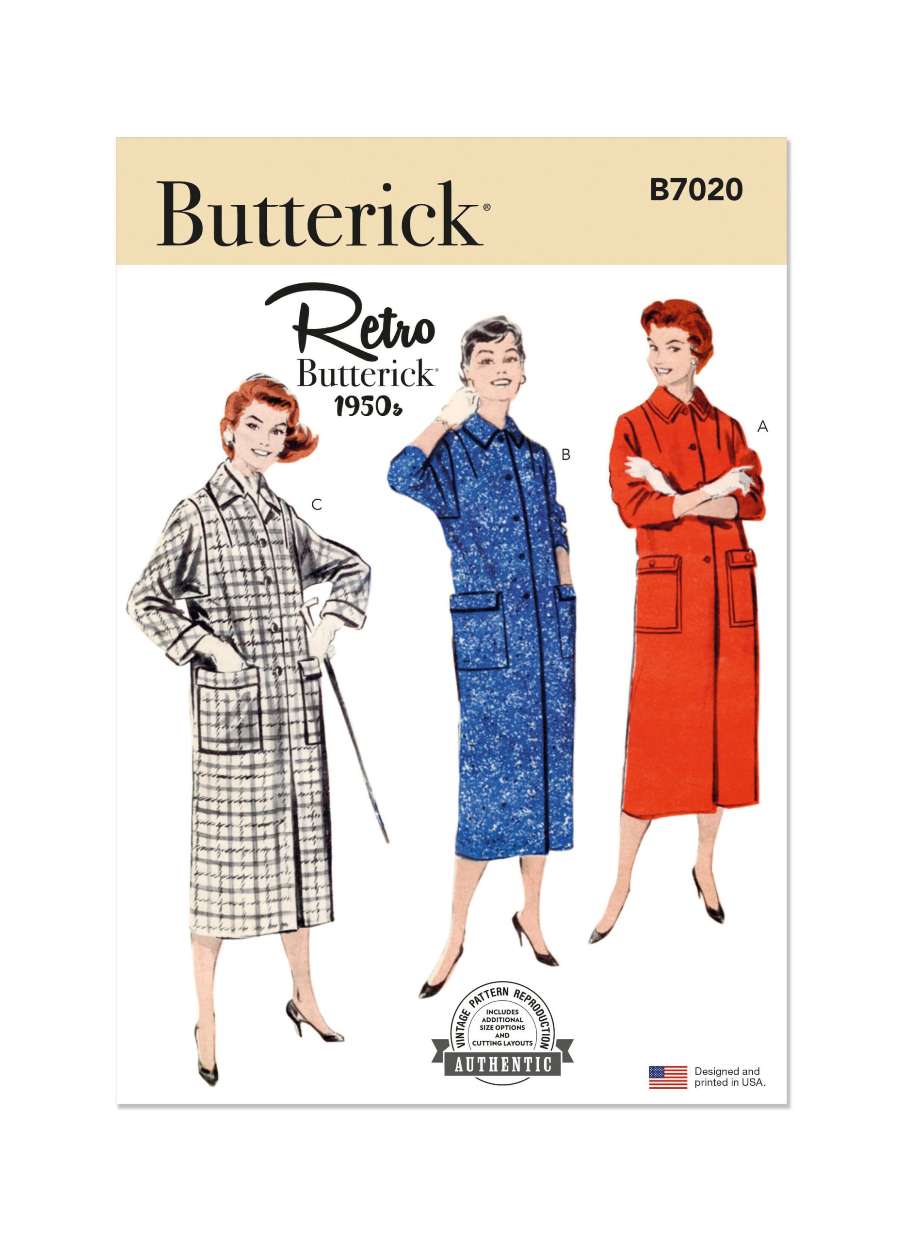 Butterick Sewing Pattern B7020 Misses’ Box Coat