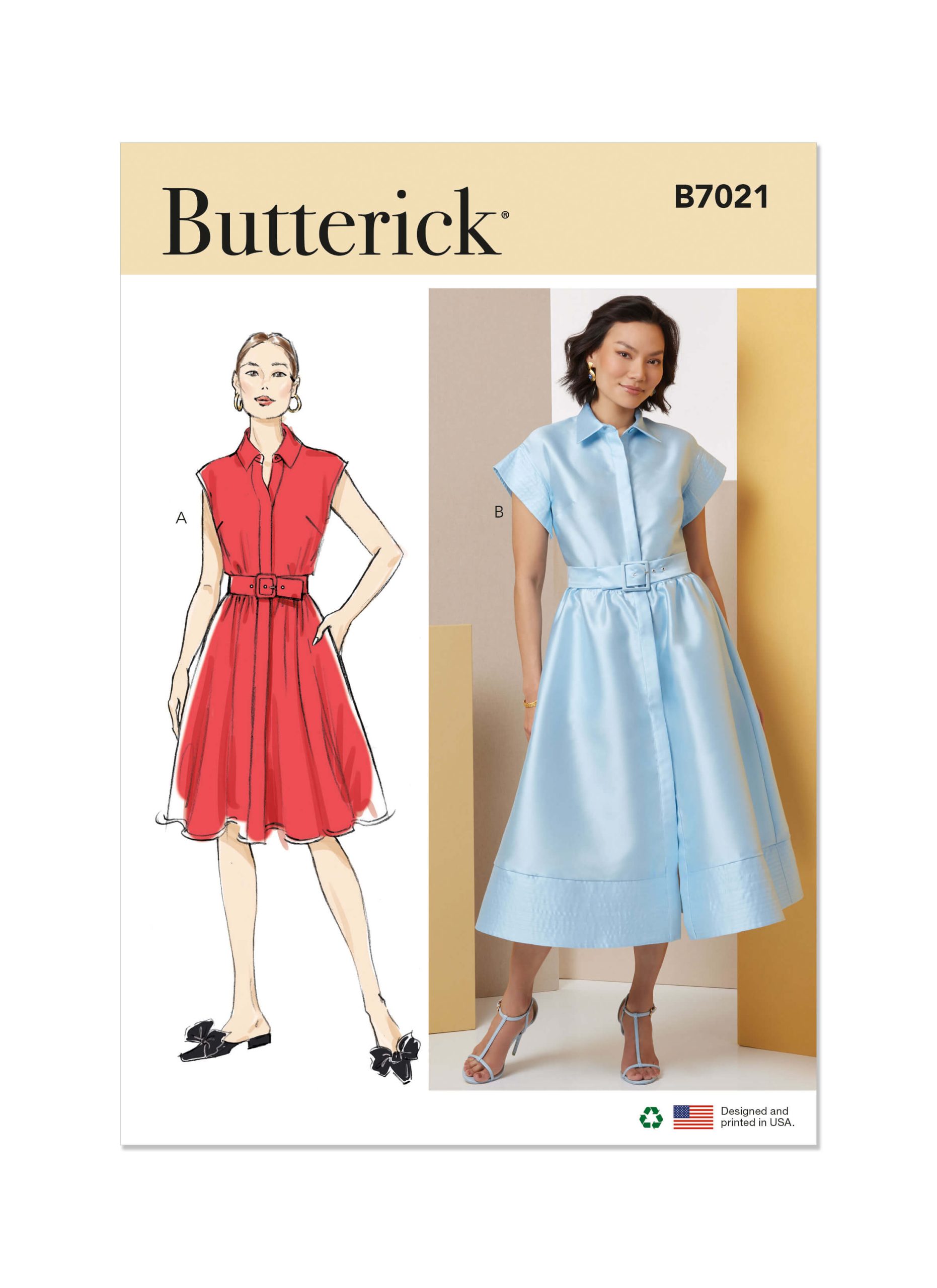 Butterick Sewing Pattern B7021 Misses’ Dress with Belt, Sleeve and Length Variations
