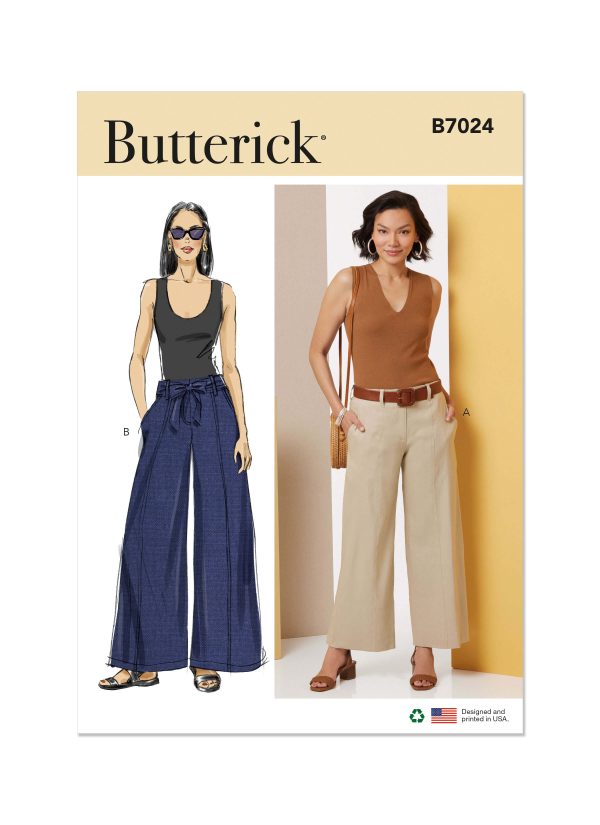 Butterick Sewing Pattern B7024 Misses' Trousers in Two Lengths and Tie Belt