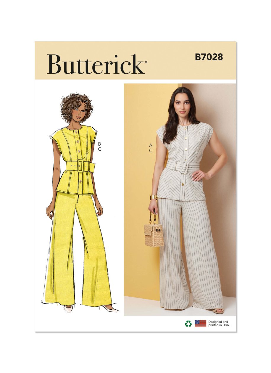 Butterick Sewing Pattern B7028 Misses' Waistcoat Top with Belt and Trousers