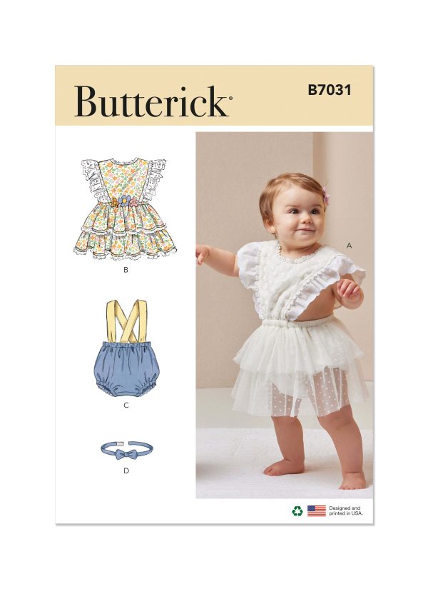 Butterick Sewing Pattern B7031 Babies' Rompers and Bow Tie