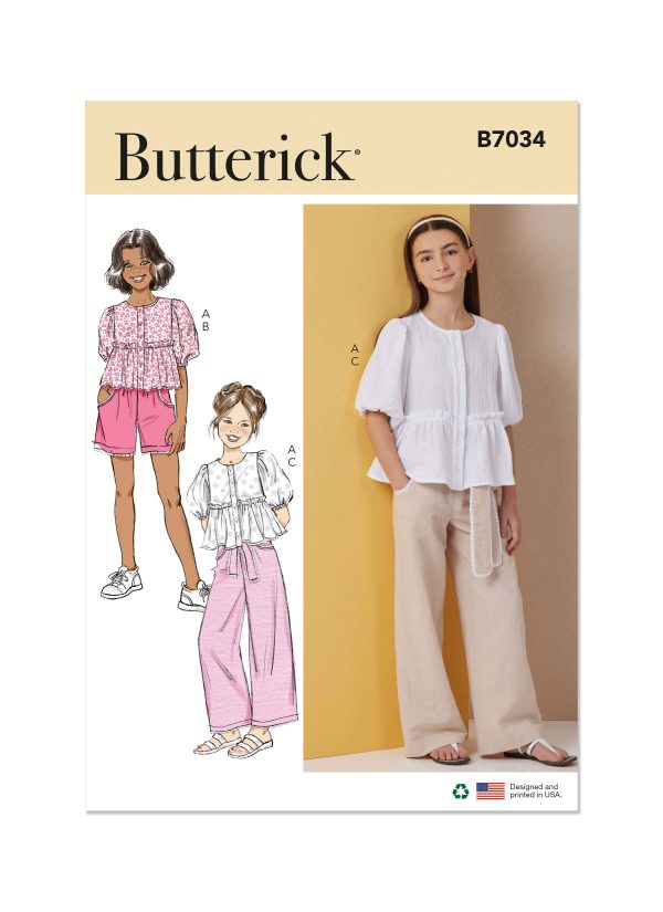 Butterick Sewing Pattern B7034 Girls' Top, Shorts, Trousers and Sash