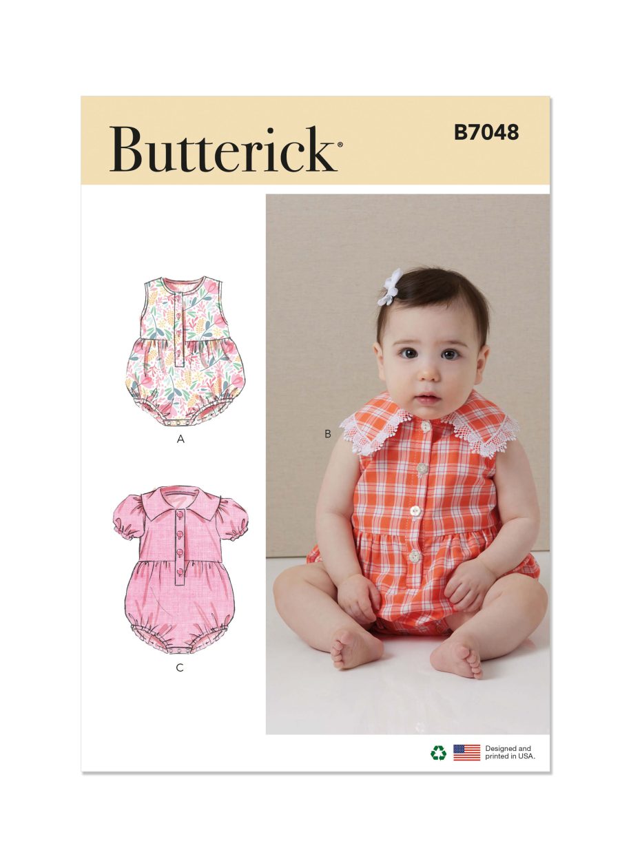 Butterick Sewing Pattern B7048 Babies' Rompers