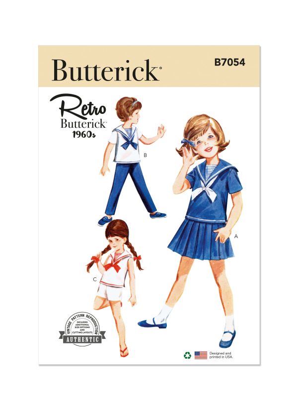 Butterick Sewing Pattern B7054 Children's Skirt, Overblouse, Pants, Shorts and Dickey