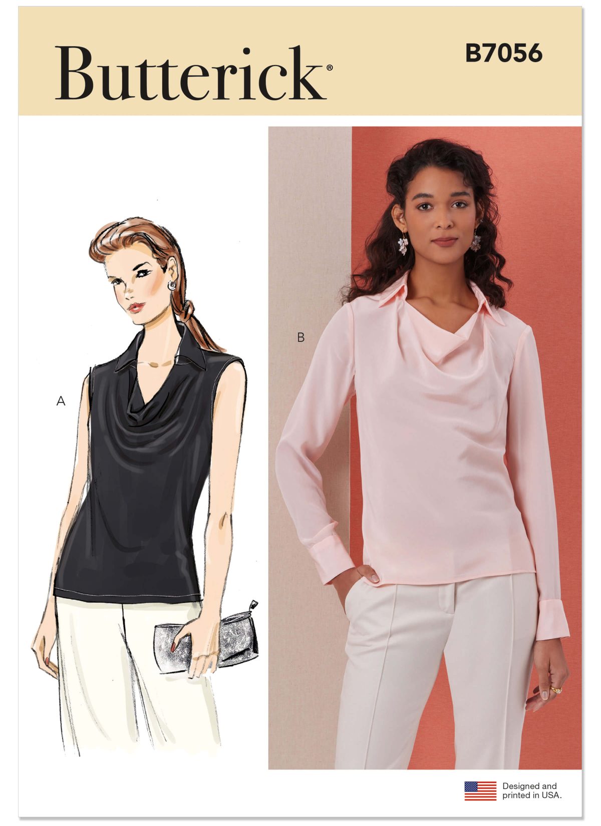 Butterick Sewing Pattern B7056 Misses' Cowl Neck Blouse with Sleeve Variations