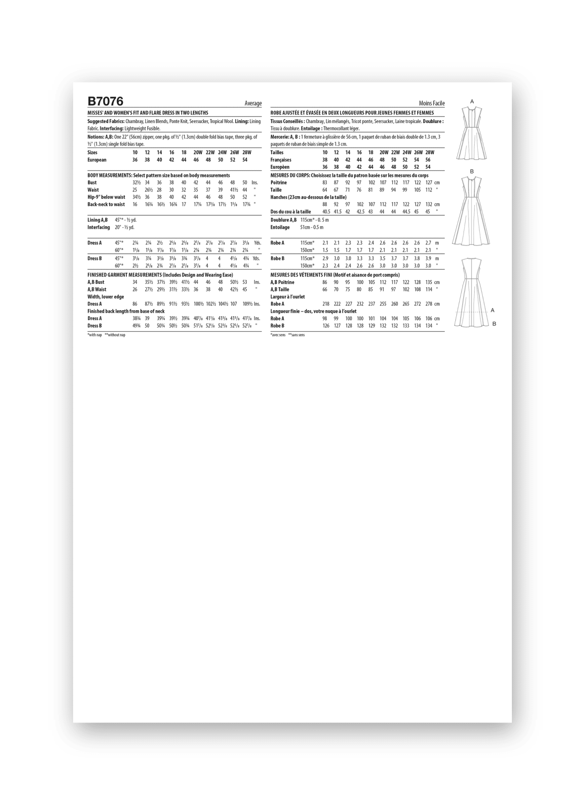 Butterick Sewing Pattern B7076 Misses' and Women's Fit and Flare Dress in Two Lengths