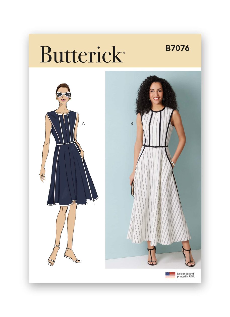 Butterick Sewing Pattern B7076 Misses' and Women's Fit and Flare Dress in Two Lengths