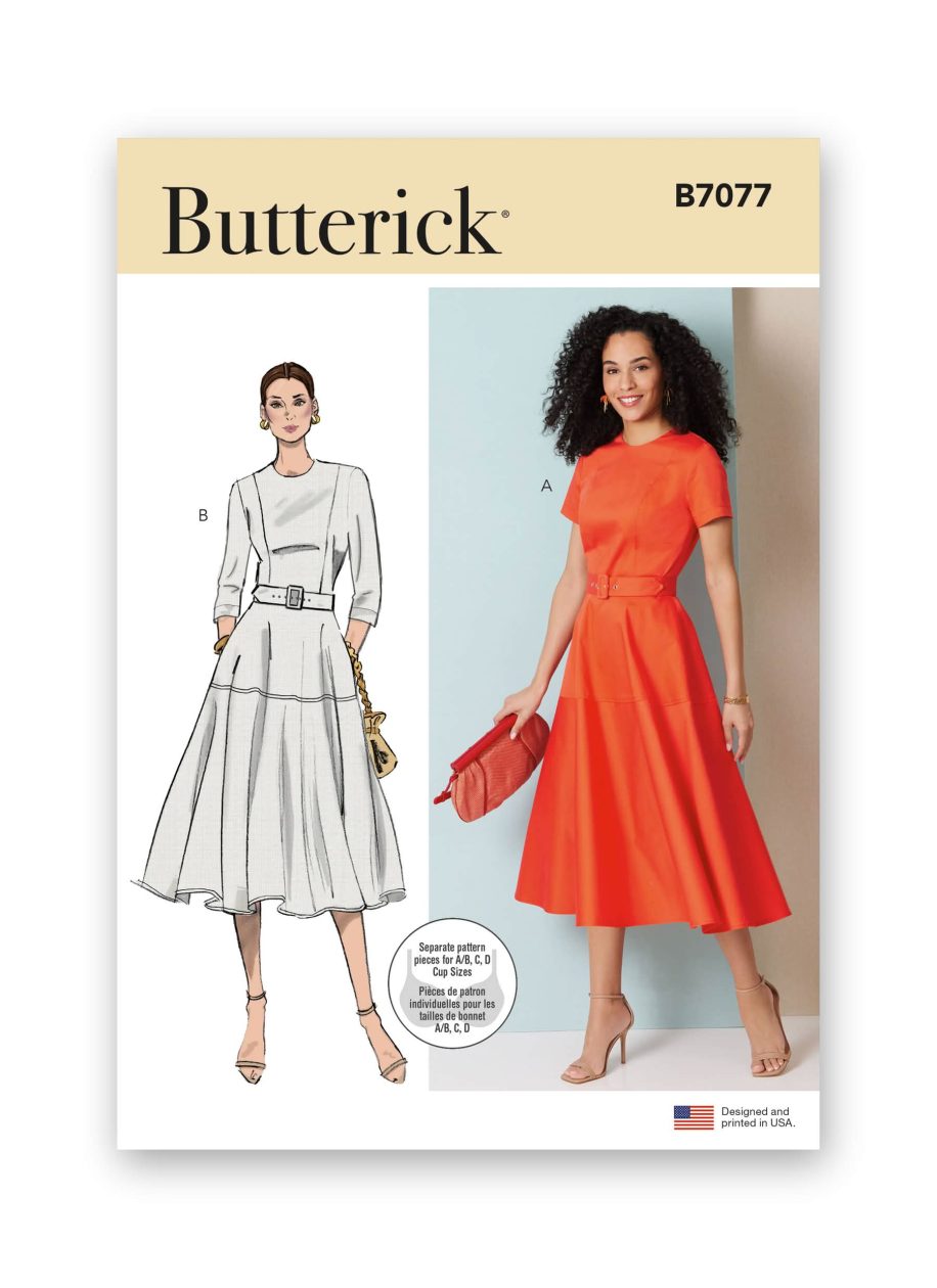Butterick Sewing Pattern B7077 Misses' Fit and Flare Dress with Belt