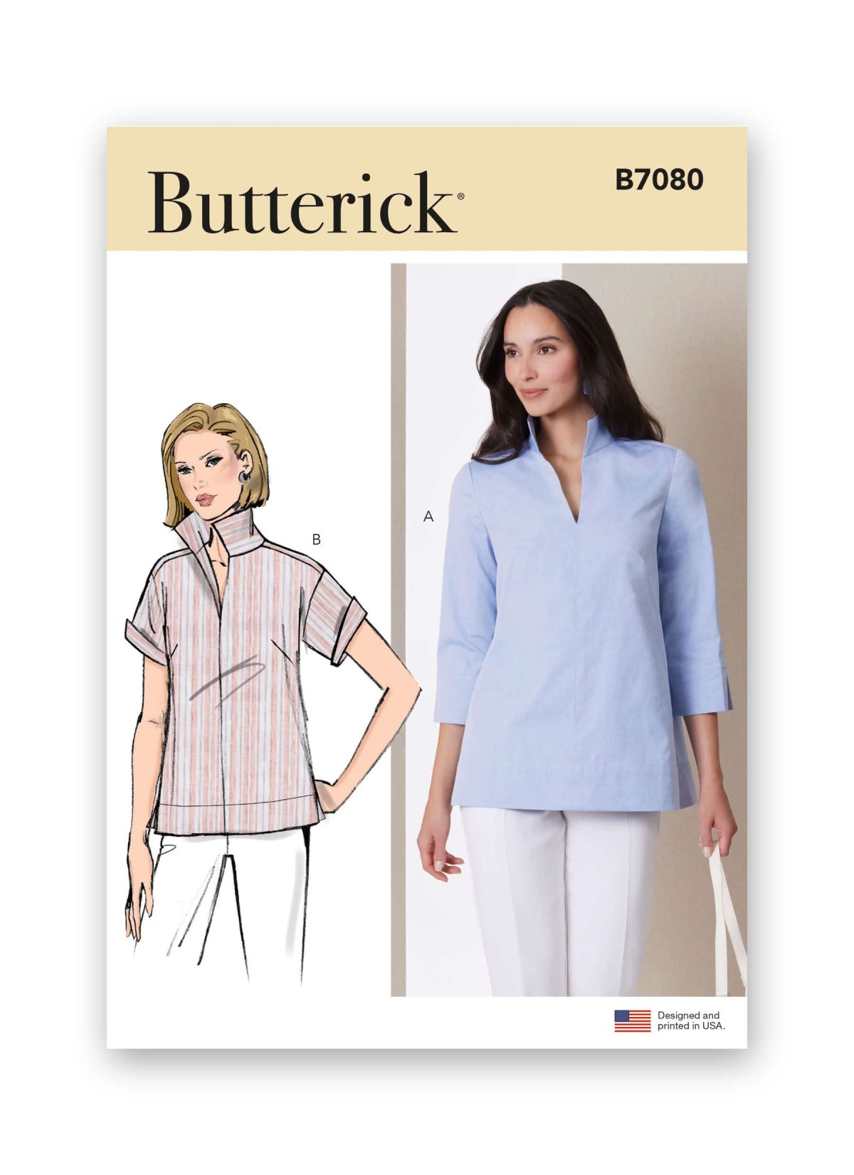 Butterick Sewing Pattern B7080 Misses' Stand Collar Blouse with Sleeve Variations