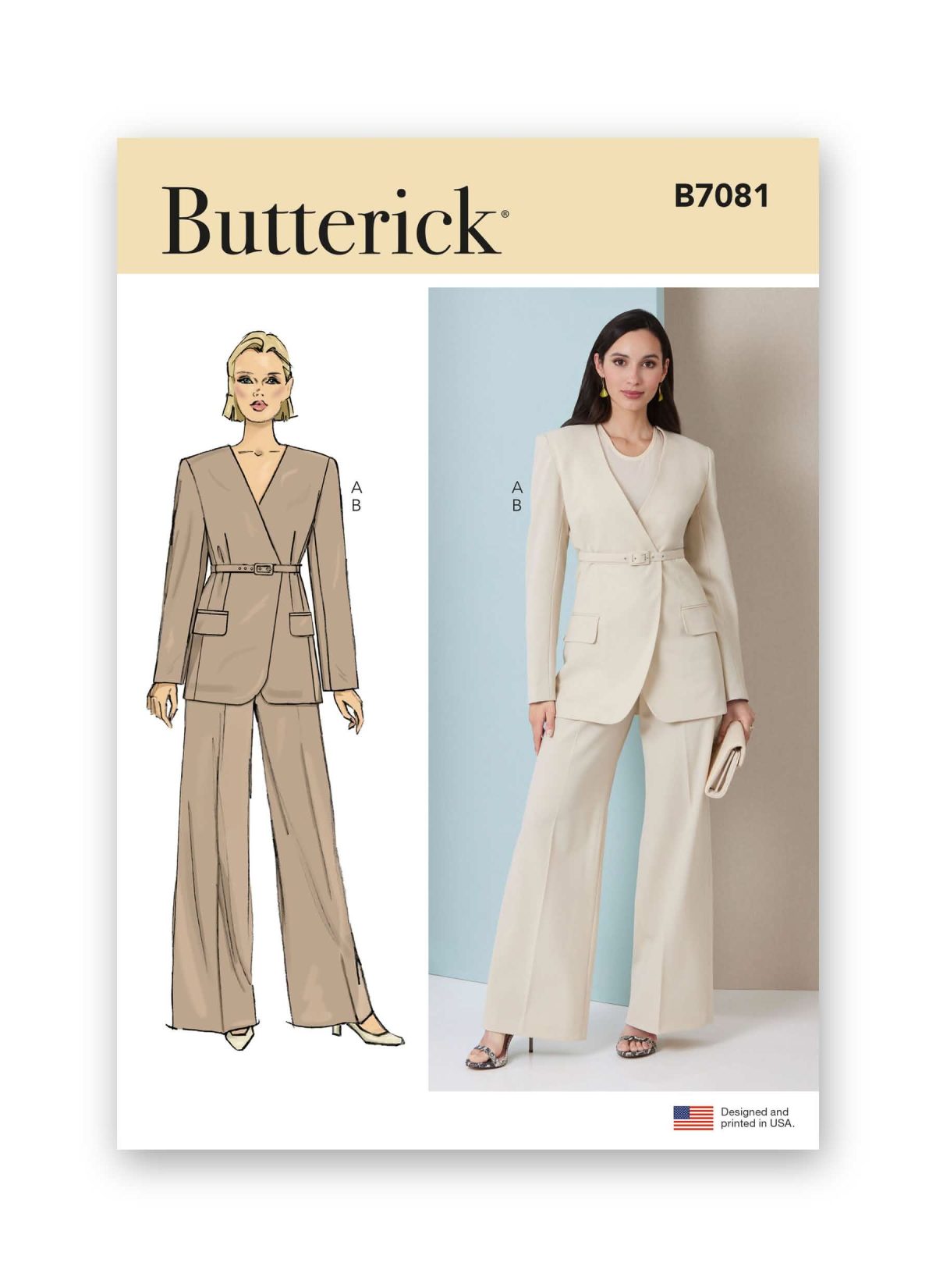 Butterick Sewing Pattern B7081 Misses' Jacket with Belt and Trousers