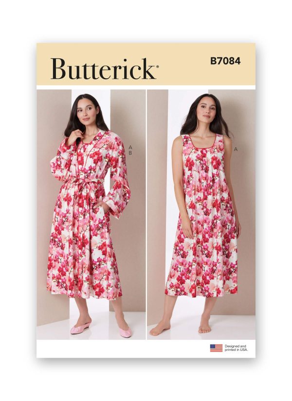 Butterick Sewing Pattern B7084 Misses' Nightgown and Robe with Tie Belt